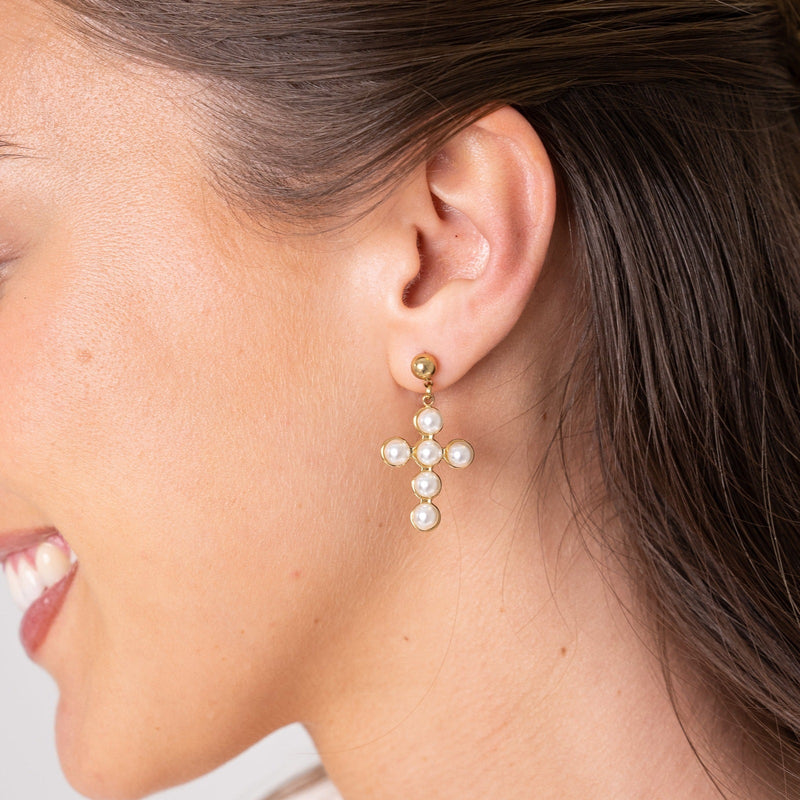 Pearly Cross Earrings - Abora Jewellery