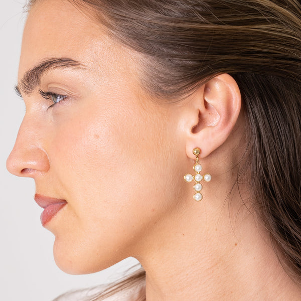 Pearly Cross Earrings - Abora Jewellery